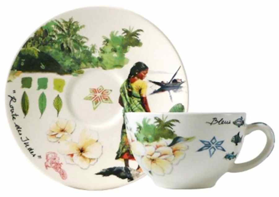 Route des Indes Flat Cup & Saucer Set by Faiencerie De Gien-1