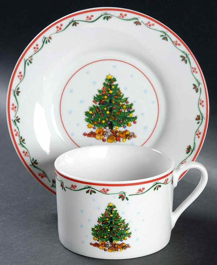 Christmas Gathering Flat Cup & Saucer Set by Gibson Designs-1