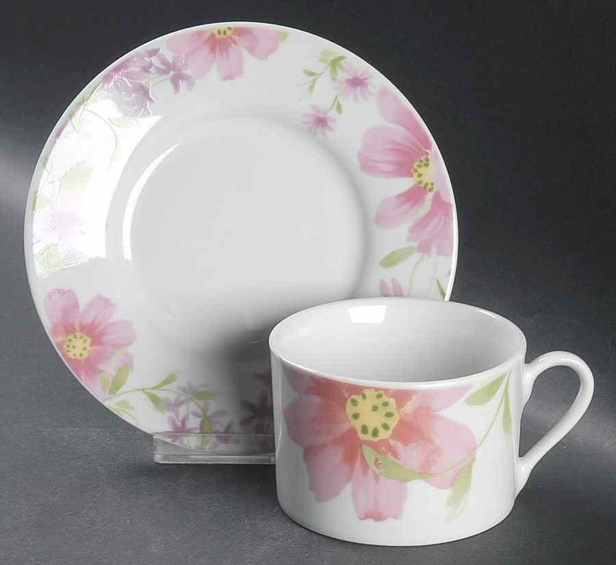 Floral Fantasia Flat Cup & Saucer Set by Gibson Designs-1