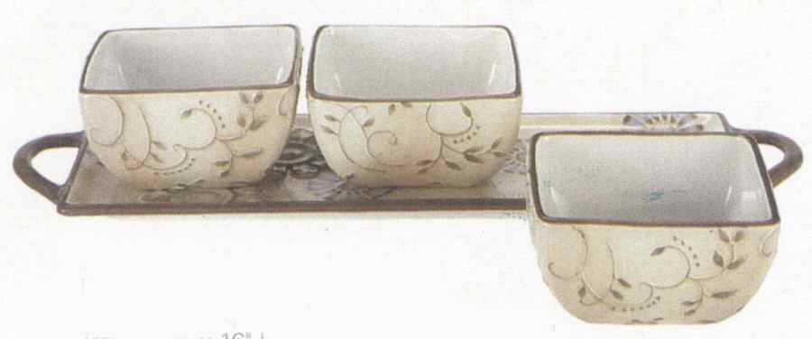 Rustic Nature Condiment Set-3 Open Bowls & Tray by Ganz-1