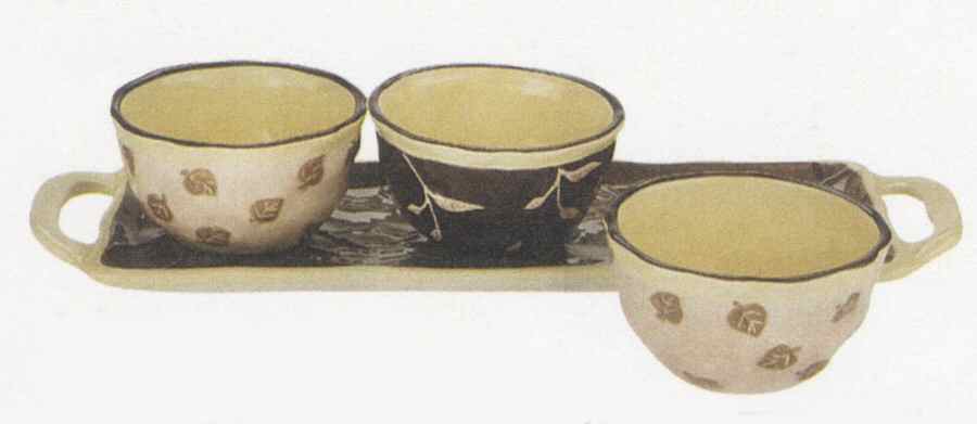 Rustic Nature Dip Bowl Set-3 Bowls (2 DIBM1&1 DIBM2) & Tray by Ganz-1