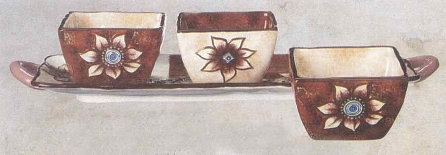 Flower Gallery Dip Bowl Set-3 Bowls (2 DIBM1&1 DIBM2) & Tray by Ganz-1