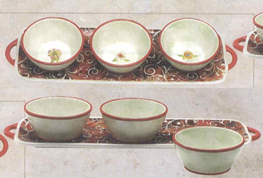 Painter's Garden Condiment Set - Set of 3 Motif Bowls with Tray by Ganz-1