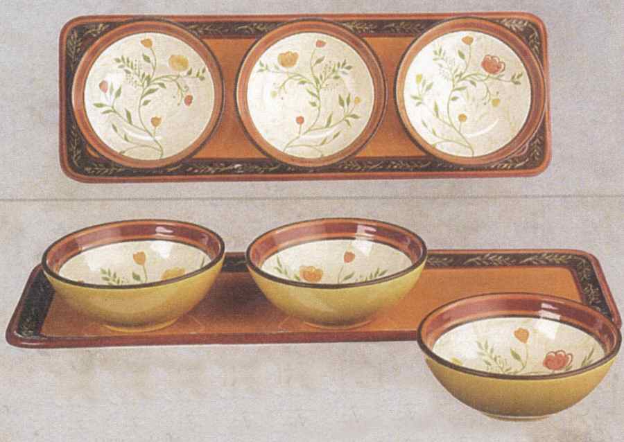 Bella Garden Condiment Set - Set of 3 Motif Bowls with Tray by Ganz-1