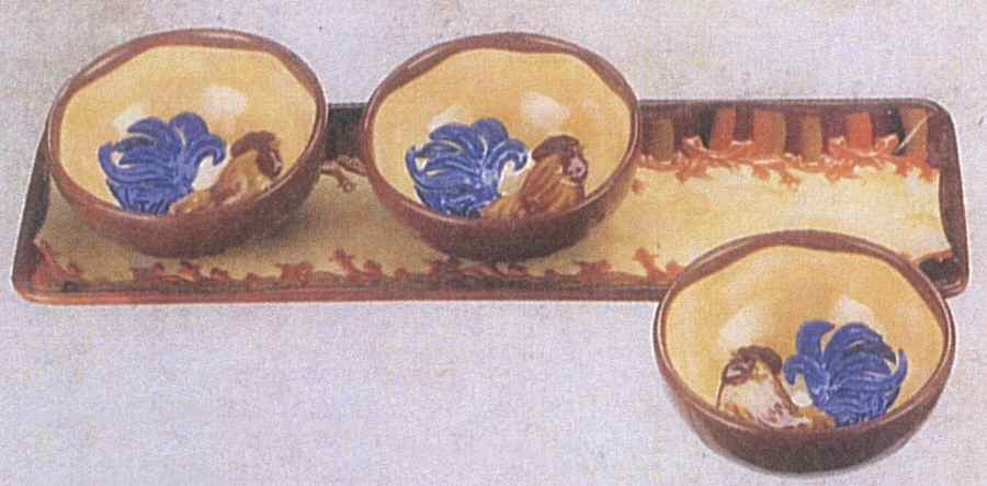 Gallo Toscano Condiment Set-3 Open Bowls & Tray by Ganz-1