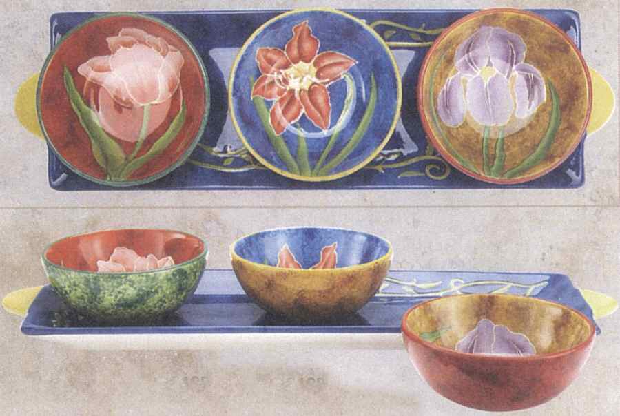 Flower Tableware Condiment Set - Set of 3 Motif Bowls with Tray by Ganz-1