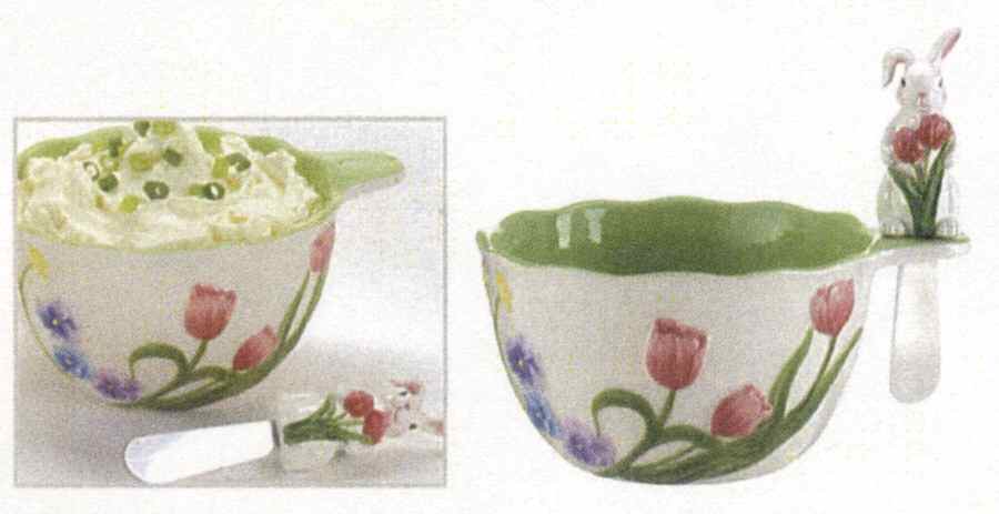 Floral Bunny Dip Bowl & Spreader Set by Ganz-1