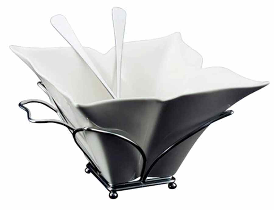 Fiori 4pc Salad Set (SB9, Metal Servers & Stand) by Godinger-1