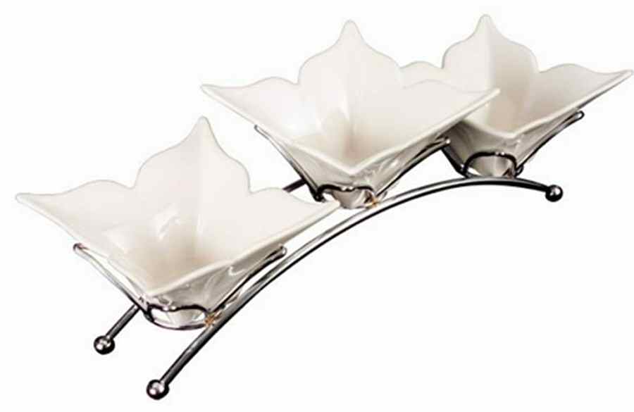Fiori Tidbit Bowl Set-3 Bowls W/Rack by Godinger-1