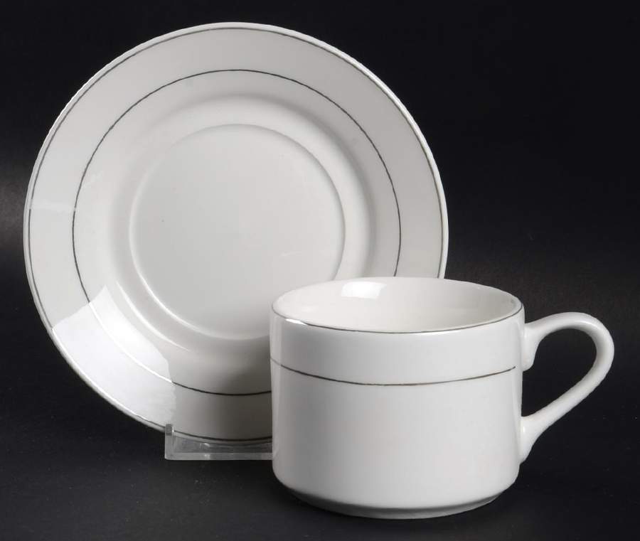 Tuxedo Platinum Flat Cup & Saucer Set by Gibson Designs-1