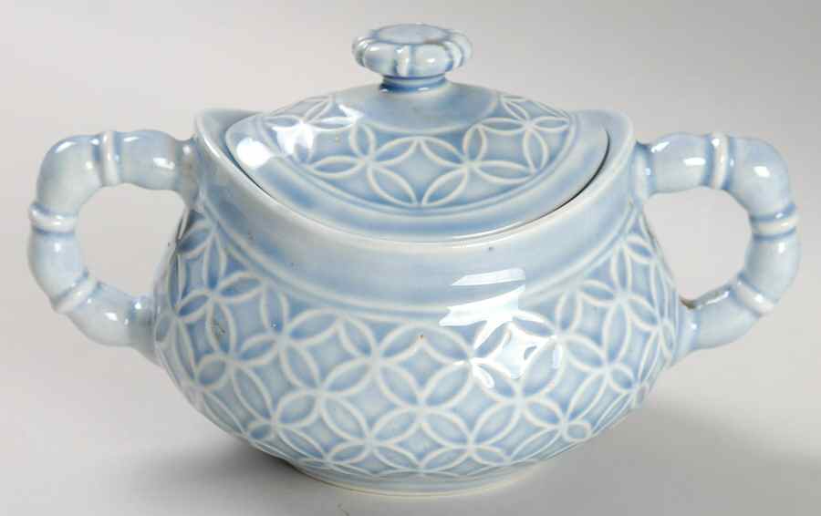 Geometric Blue Sugar Bowl & Lid by WS George-1