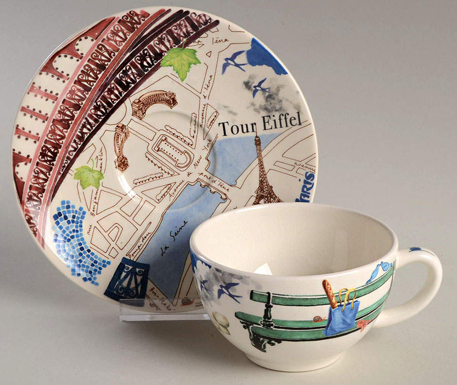 Paris Paris Flat Cup & Saucer Set by Faiencerie De Gien-1