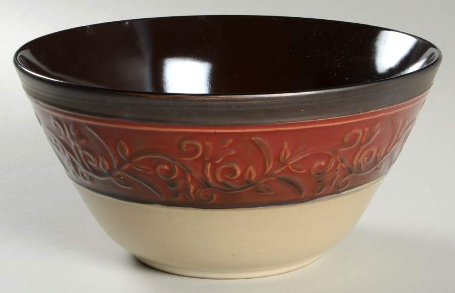 Villa Adriana Burgundy 9" Round Vegetable Bowl by Gibson Designs-1
