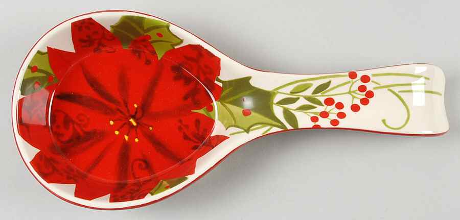 Poinsettia Holly Berry Spoon Rest/Holder (Holds 1 Spoon) by Gibson Designs-1