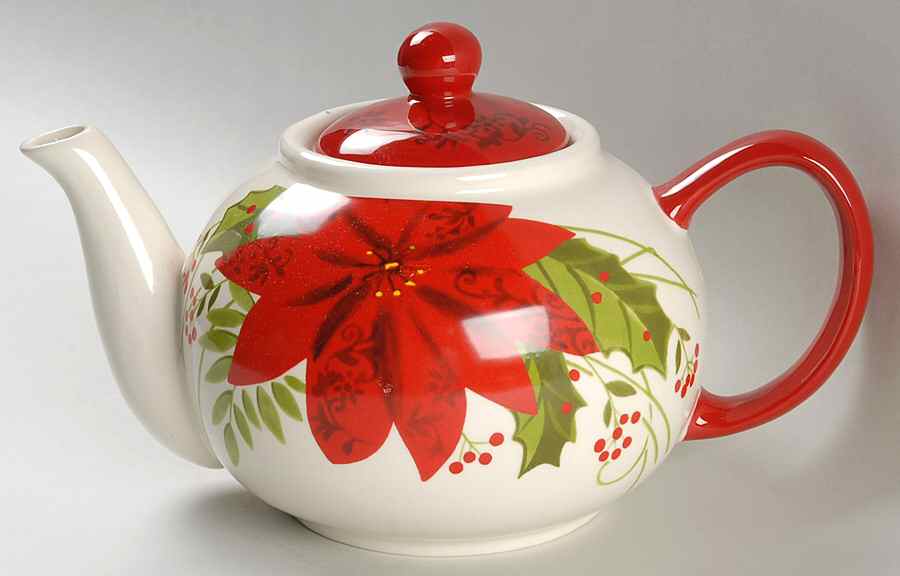Poinsettia Holly Berry Teapot & Lid by Gibson Designs-1