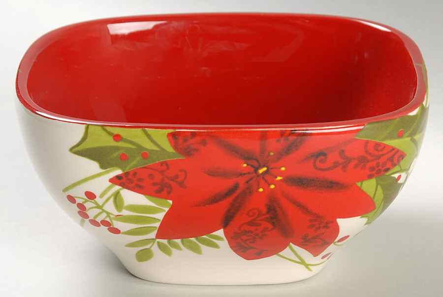 Poinsettia Holly Berry Soup/Cereal Bowl by Gibson Designs-1
