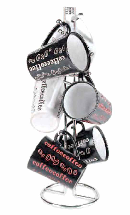 Barista Mug Set-6 Mugs (3 Motifs) & Metal Holder by Gibson Designs-1