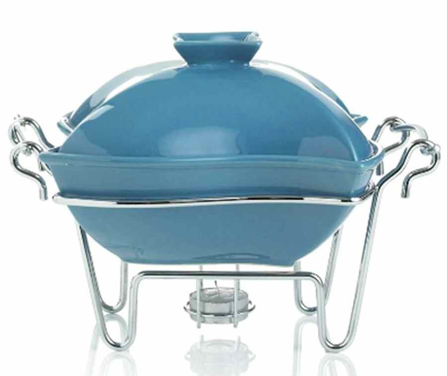 Siena 1 Qt Square Covered Casserole & Metal Stand by Godinger-1