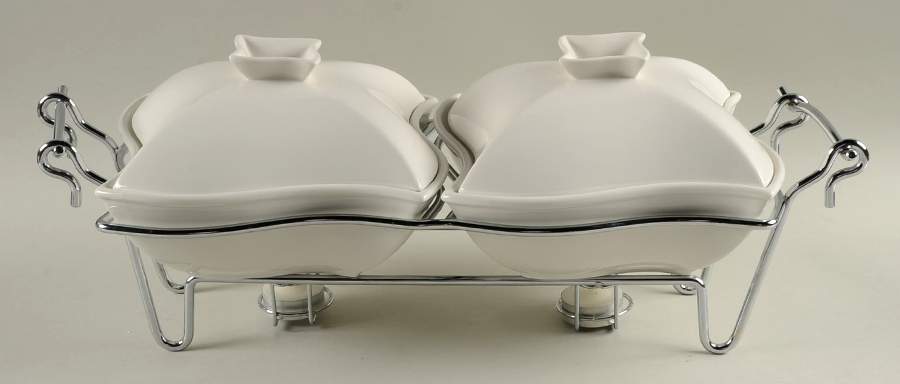 Siena Double 1 Qt Square Casseroles & Metal Stand by Godinger-1