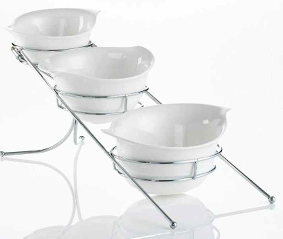 Natural Curve Tier Bowl Set-3 Bowls and Metal Holder by Godinger-1