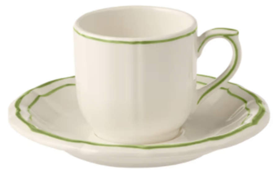 Filets Vert (GREEN) Flat Demitasse Cup & Saucer Set by Faiencerie De Gien-1