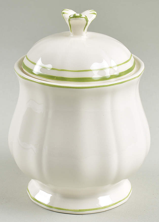 Filets Vert (GREEN) Sugar Bowl & Lid by Faiencerie De Gien-1