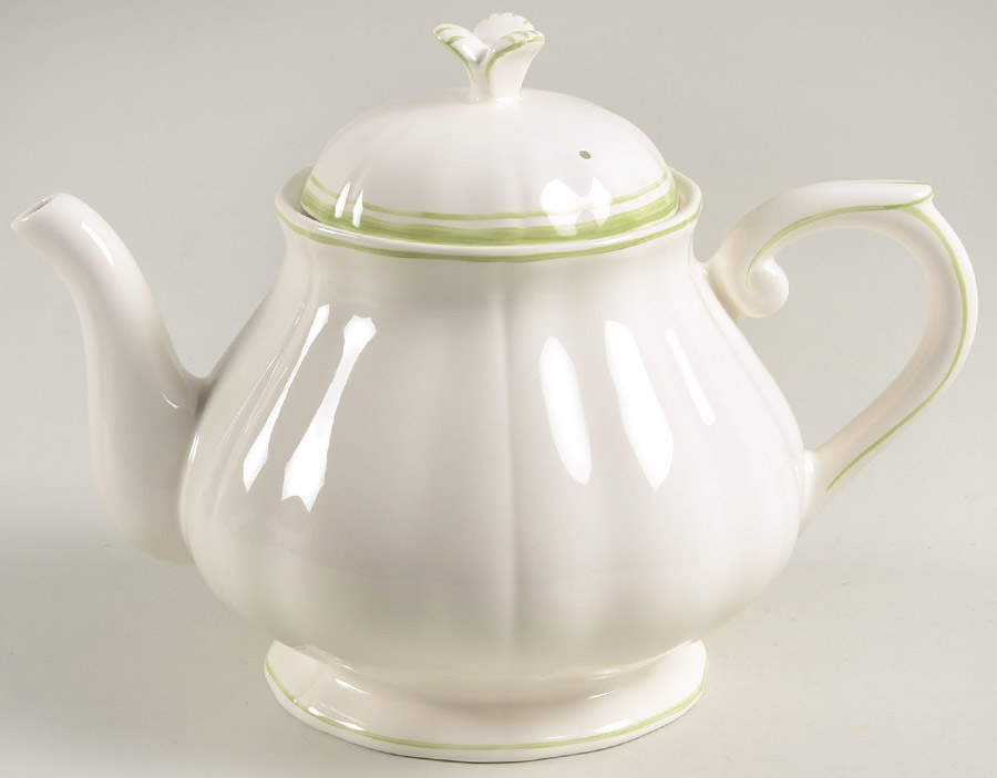 Filets Vert (GREEN) Teapot & Lid by Faiencerie De Gien-1
