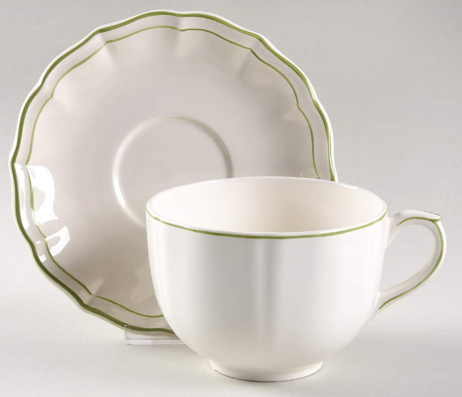 Filets Vert (GREEN) Jumbo Cup & Saucer Set by Faiencerie De Gien-1
