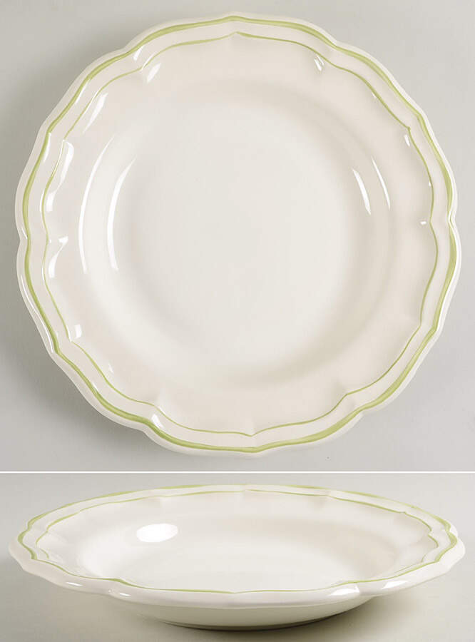 Filets Vert (GREEN) 12" Deep Round Platter by Faiencerie De Gien-1