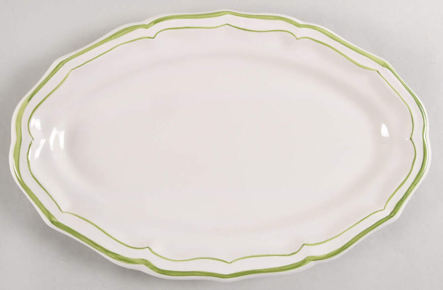 Filets Vert (GREEN) 16" Oval Serving Platter by Faiencerie De Gien-1