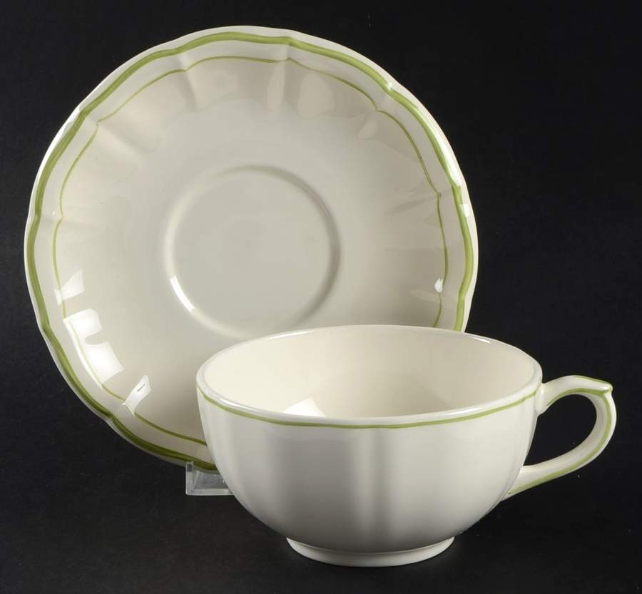 Filets Vert (GREEN) Breakfast Cup & Saucer Set by Faiencerie De Gien-1