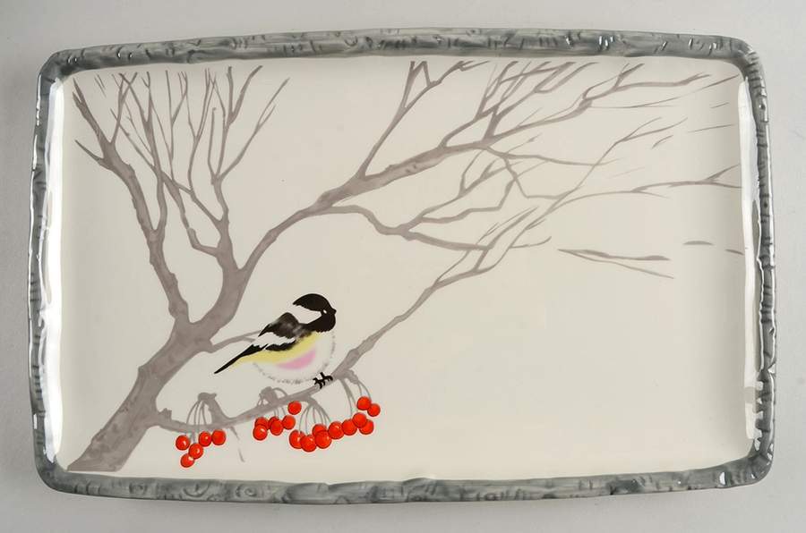 Winter Chickadee 14" Tart Tray by Global Design Connections-1
