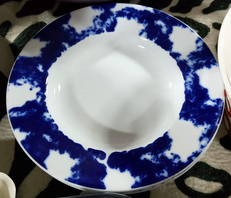 Blue Sponge Large Rim Soup Bowl by Ginori 1735-1