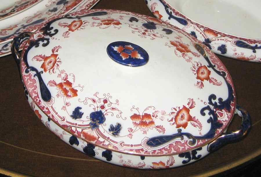 Nelson Red and Blue Oval Covered Vegetable by Grimwades (England)-1
