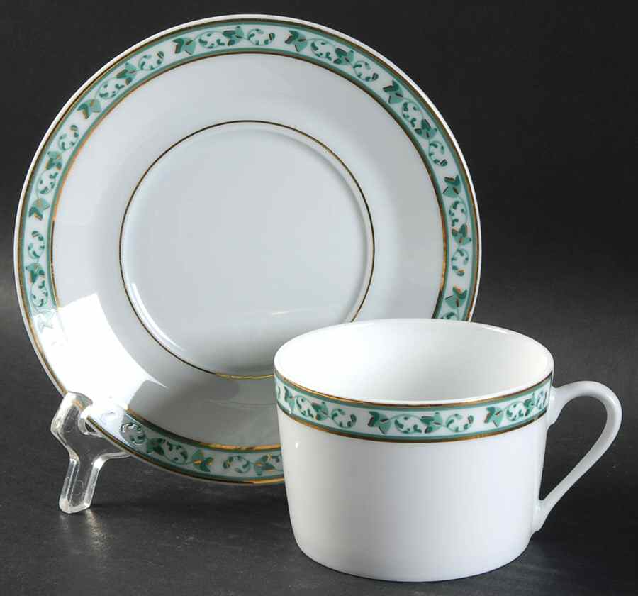 Ballerine Green Flat Cup & Saucer Set by Guy Degrenne-1