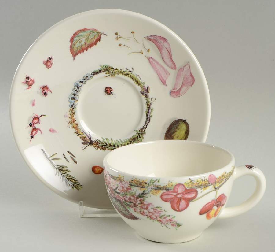 Bouquet Floral Flat Cup & Saucer Set by Faiencerie De Gien-1