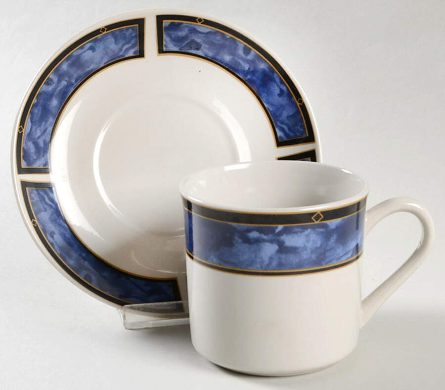 Royal Duchess Blue (Stoneware) Flat Cup & Saucer Set by Gibson Designs-1