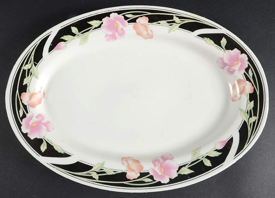 Black Satin 14" Oval Serving Platter by Gibson Designs-1