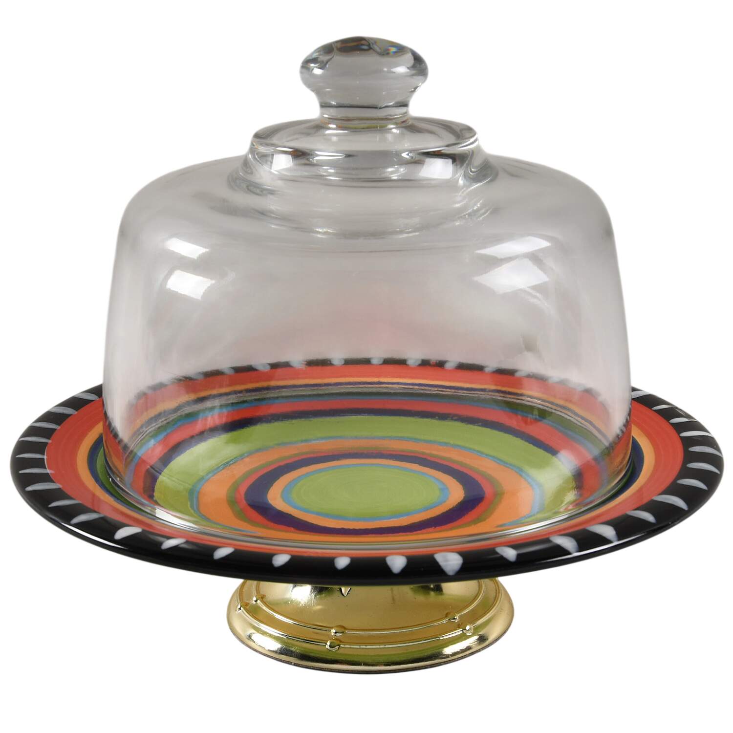 Pueblo Springs 6 1/2"-7 1/2" Footed Cheese Plate w/ Glass Dome HC by Gibson Designs-1