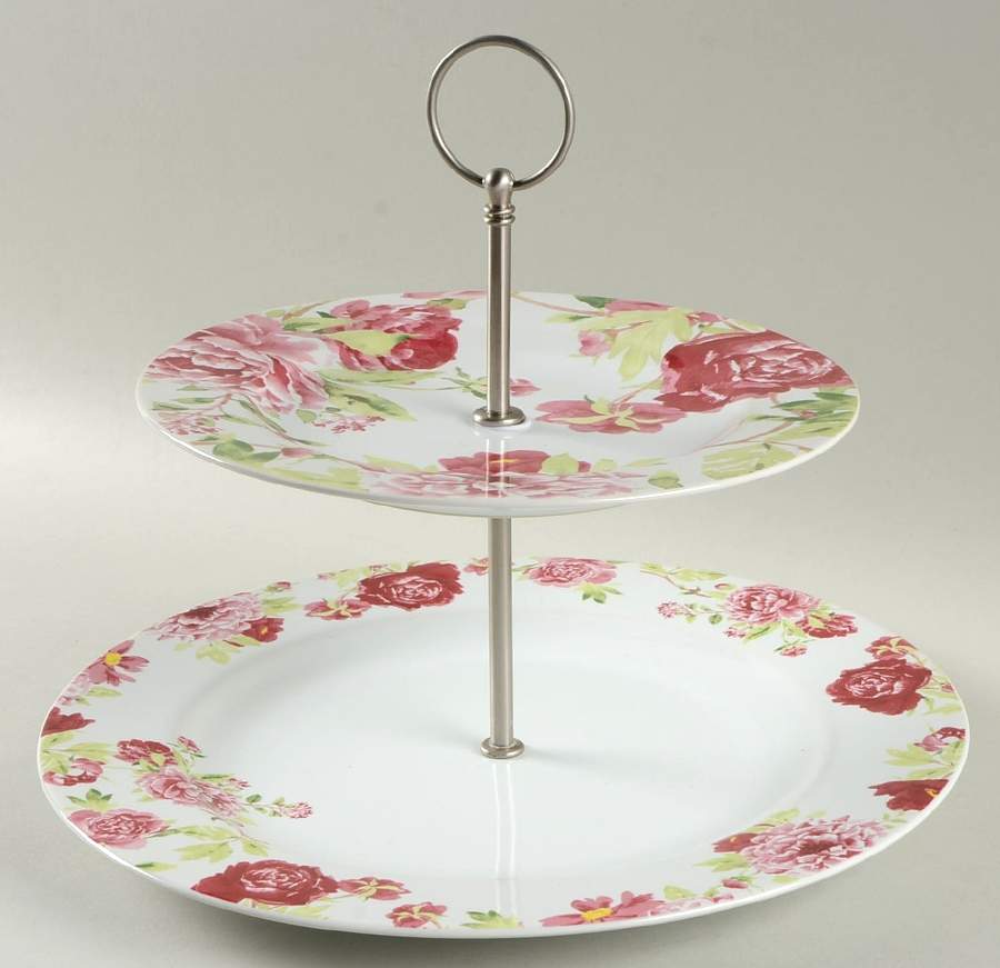 Blossoming Rose 2 Tiered Serving Tray (Dinner & Salad Plate) by Gorham-1