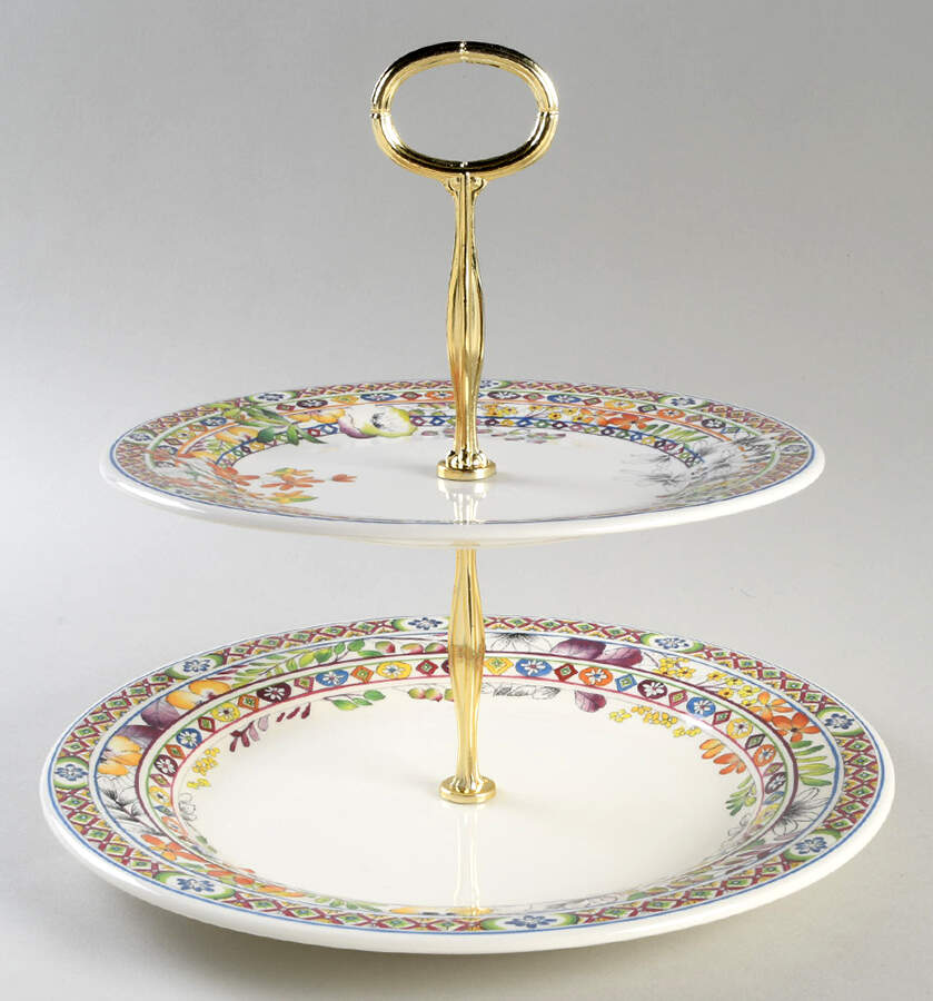 Bagatelle 6 5/8"-10"  2 Tiered Serving Tray (Dp, Sp) HC by Faiencerie De Gien-1