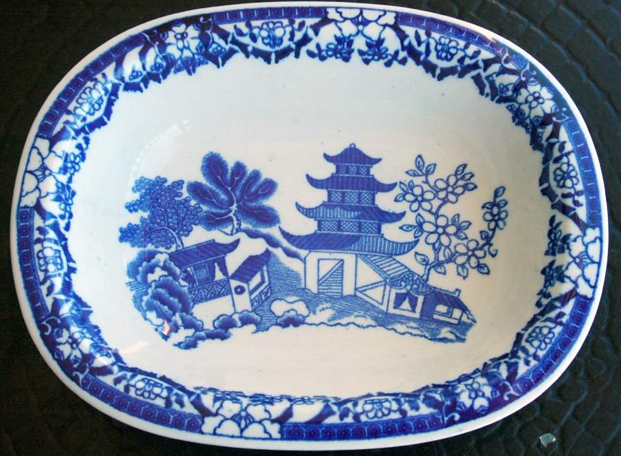 Bamboo Blue 12" Oval Serving Platter by George Grainger & Co-1