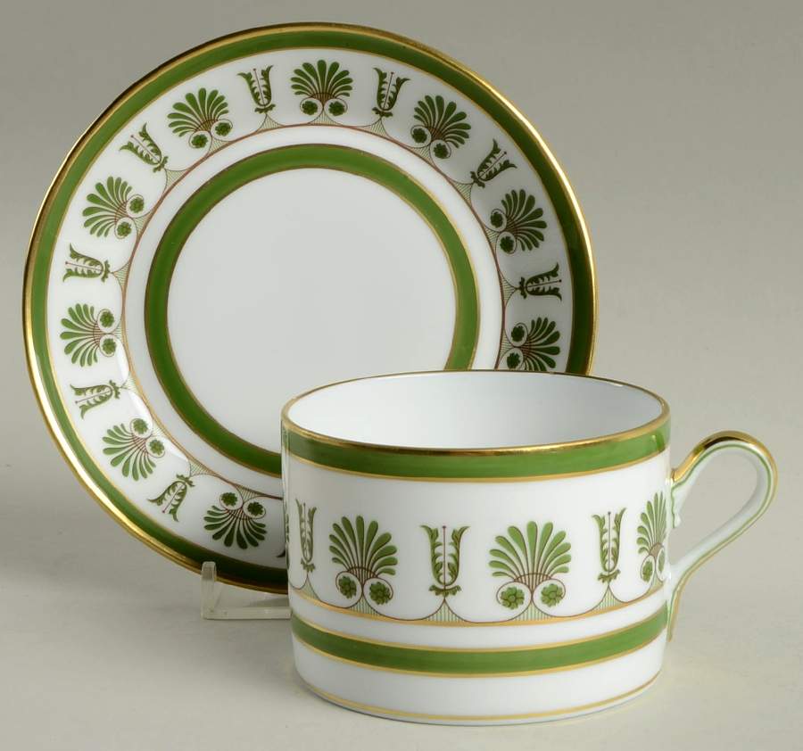 Palmette Smeraldo (Emerald Green) Flat Cup & Saucer Set by Ginori 1735-1
