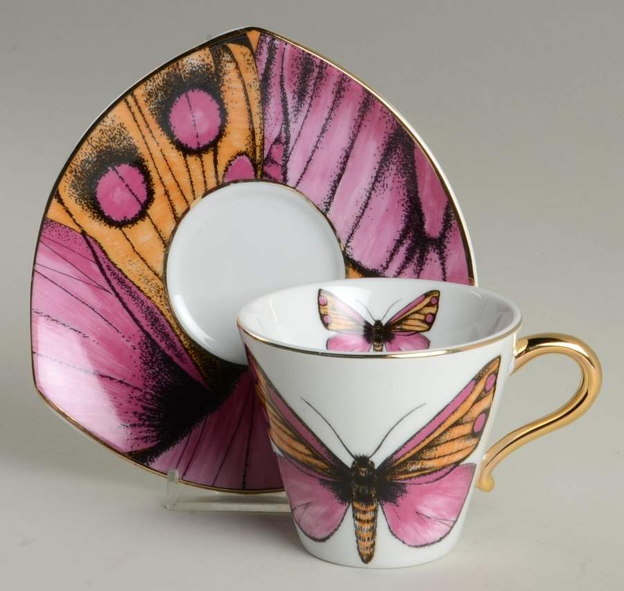 Fancy Butterfly Flat Cup & Saucer Set by Grace's Teaware-1