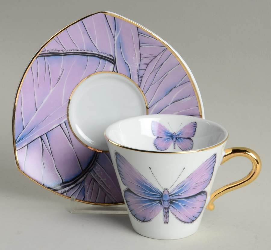 Fancy Butterfly Flat Cup & Saucer Set by Grace's Teaware-1