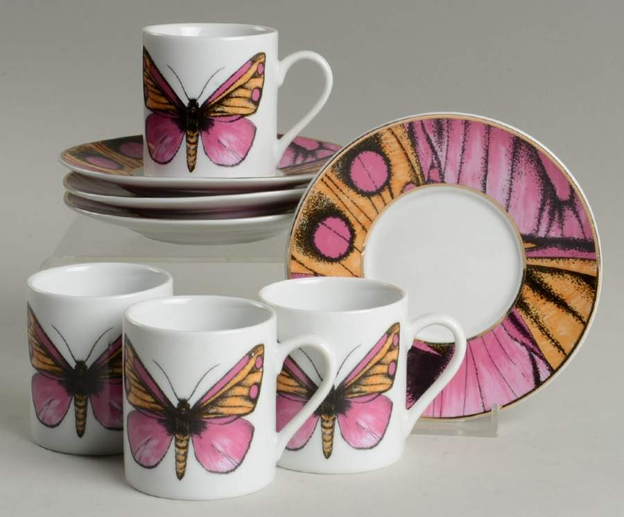 Fancy Butterfly Espresso Cup & Saucer Set - Set of 4 by Grace's Teaware-1