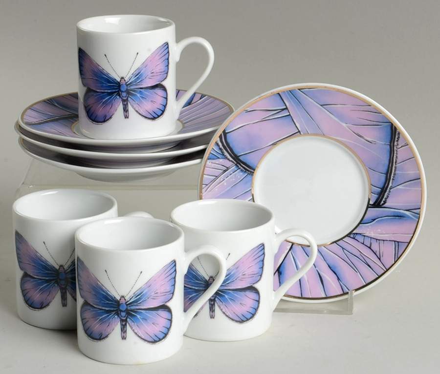 Fancy Butterfly Espresso Cup & Saucer Set - Set of 4 by Grace's Teaware-1