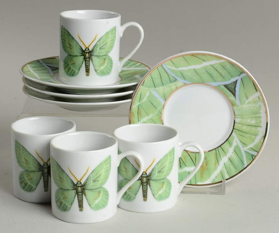 Fancy Butterfly Espresso Cup & Saucer Set - Set of 4 by Grace's Teaware-1
