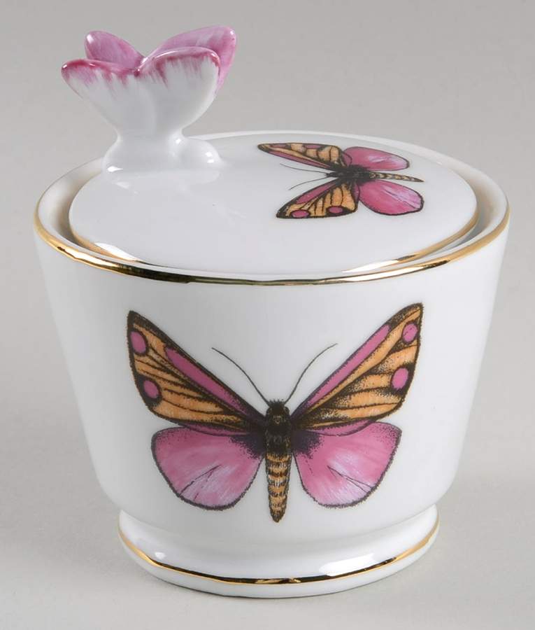 Fancy Butterfly Sugar Bowl & Lid by Grace's Teaware-1