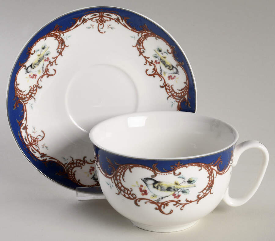 Birds Royal Blue Jumbo Cup & Saucer Set by Grace's Teaware-1